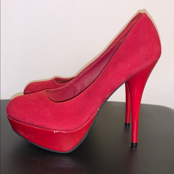 Dollhouse Red Suede Platform Stilettos - Picture 4 of 5
